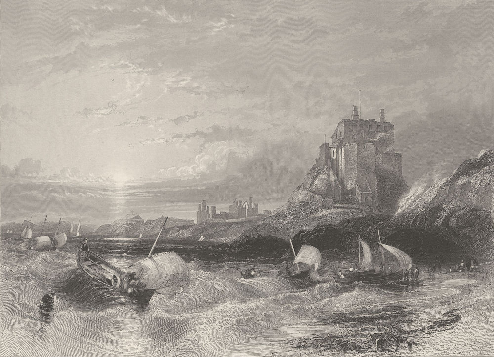 Holy Island Castle, from the west. Lindisfarne, Northumberland. FINDEN 1842