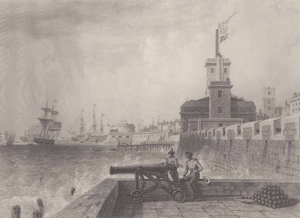 View from the saluting platform, Portsmouth. Hampshire. FINDEN 1842 old print
