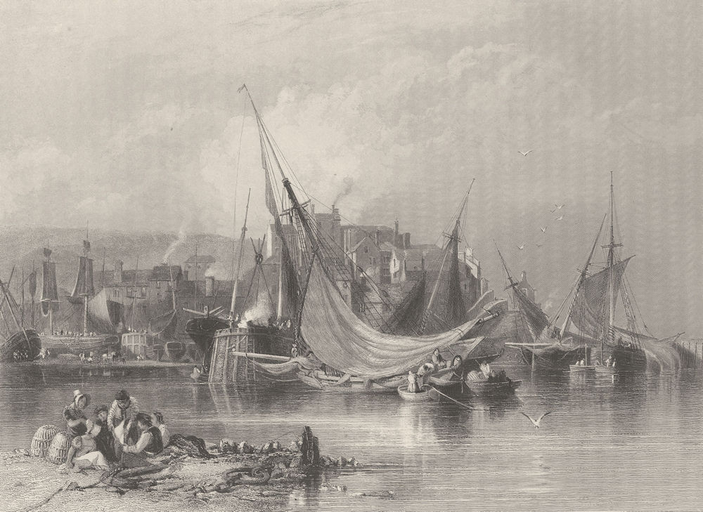 Brixham, Torbay, Devon. Fishing boats. FINDEN 1842 old antique print picture