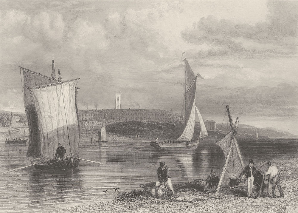 Exmouth, Devon. Fishermen. FINDEN 1842 old antique vintage print picture