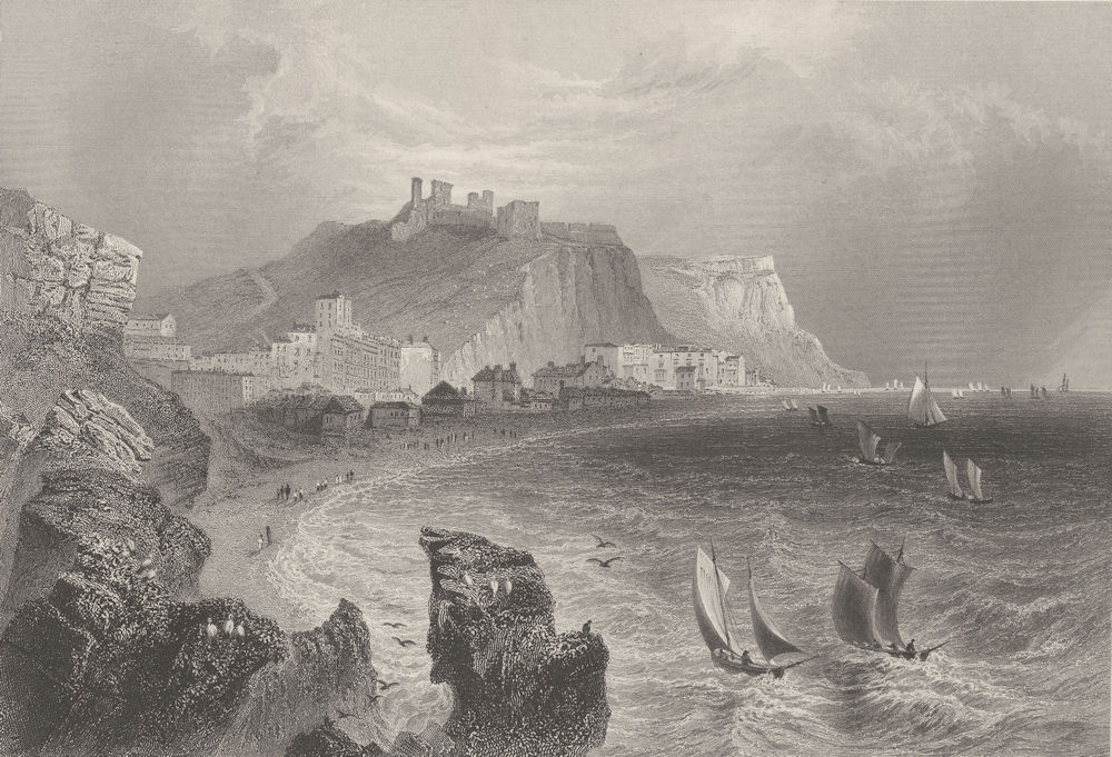 Hastings, with the town and castle. Sussex. BARTLETT 1842 old antique print