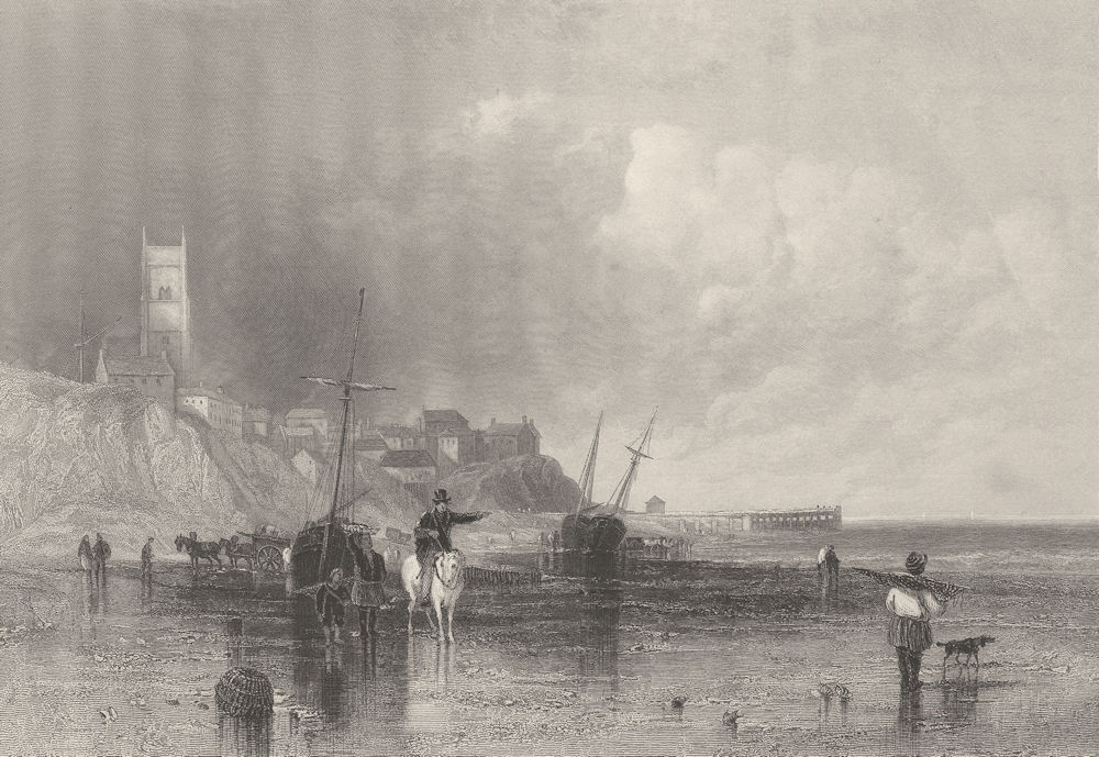 Cromer beach, town & church, Norfolk. Fishermen. FINDEN 1842 old antique print