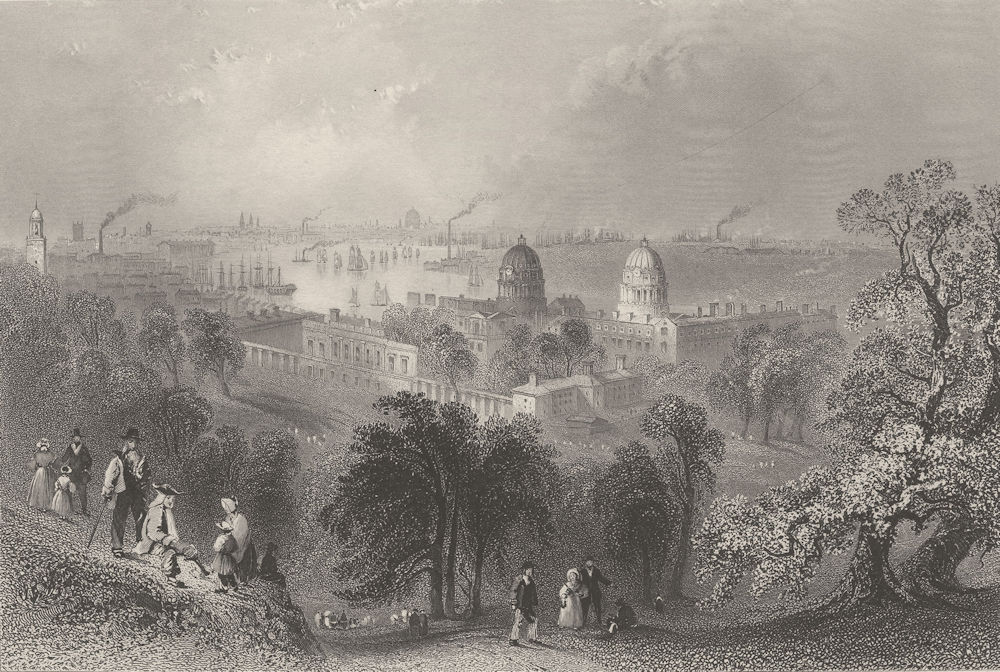 Associate Product London from Greenwich Park. BARTLETT 1842 old antique vintage print picture