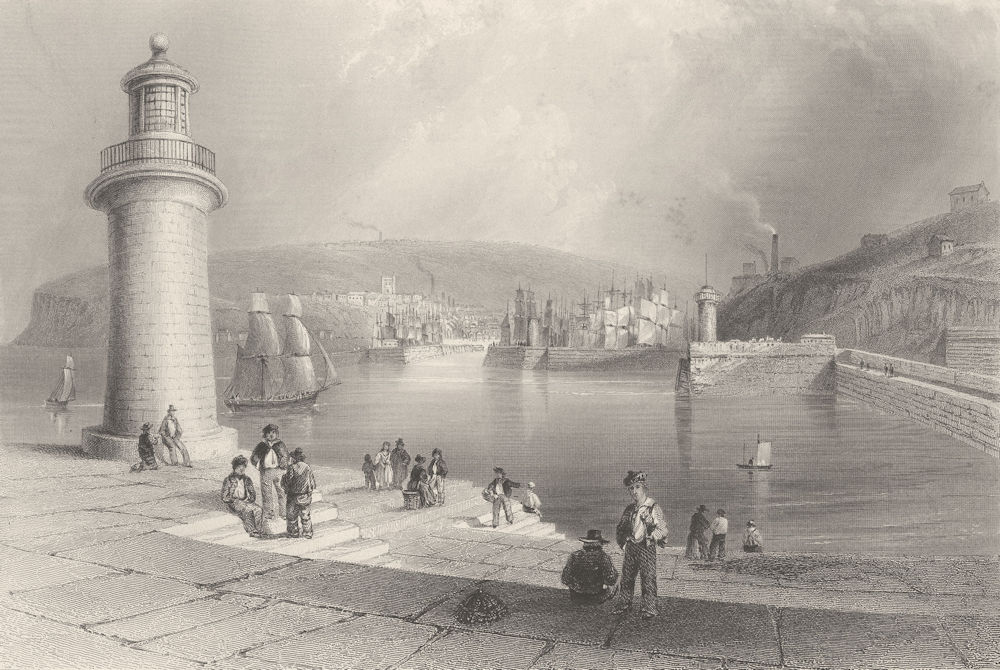 Whitehaven Bath & harbour. Cumbria. BARTLETT 1842 old antique print picture