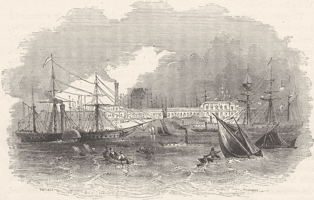 Brunswick Wharf, Blackwall. London 1842 old antique vintage print picture
