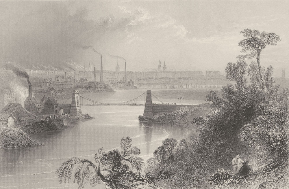 Aberdeen, from above the chain bridge. Scotland. BARTLETT 1842 old print