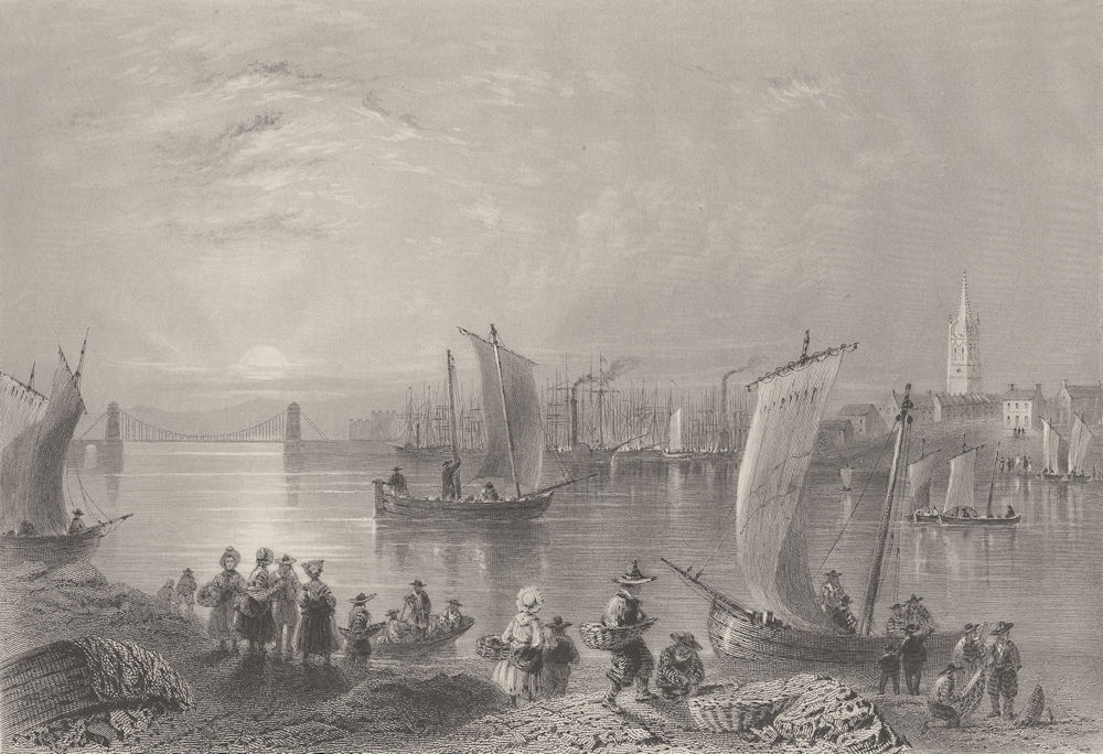 Montrose, with the harbour and chain bridge. Scotland. BARTLETT 1842 old print