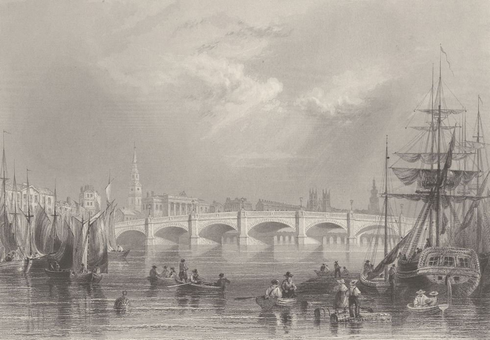 New bridge and Broomielaw, Glasgow. Scotland. BARTLETT 1842 old antique print