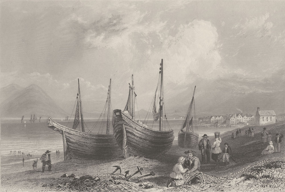 Allonby, watering place, with fishing-boats, Cumberland. Cumbria. BARTLETT 1842