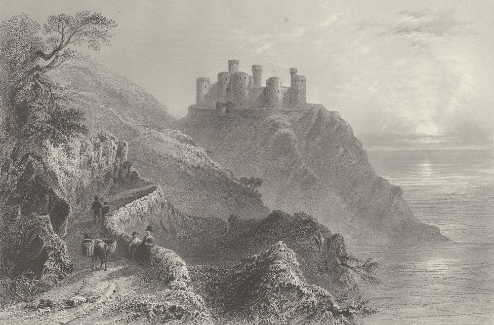 Harlech Castle, North Wales. BARTLETT 1842 old antique vintage print picture