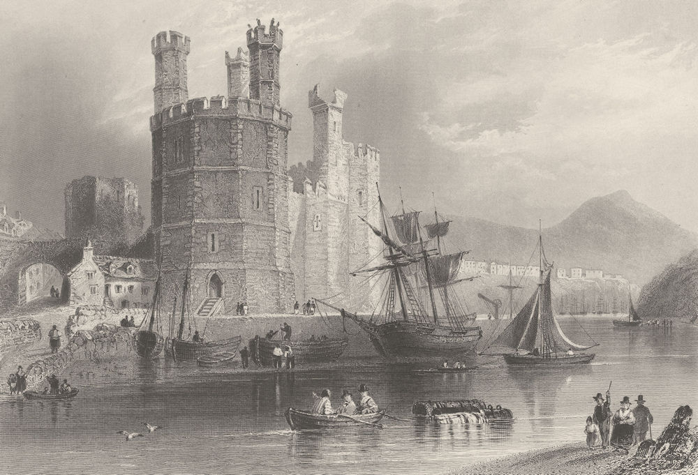The Eagle Tower, Carnarvon Castle. Wales. BARTLETT 1842 old antique print