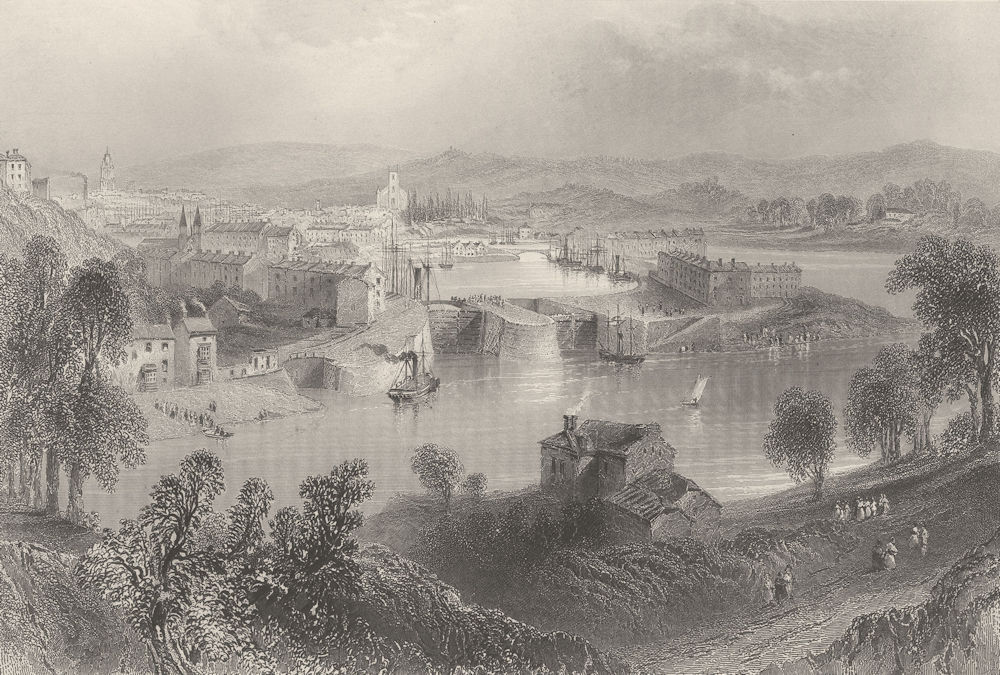 The city of Bristol, from Rownham Ferry. Gloucestershire. BARTLETT 1842 print