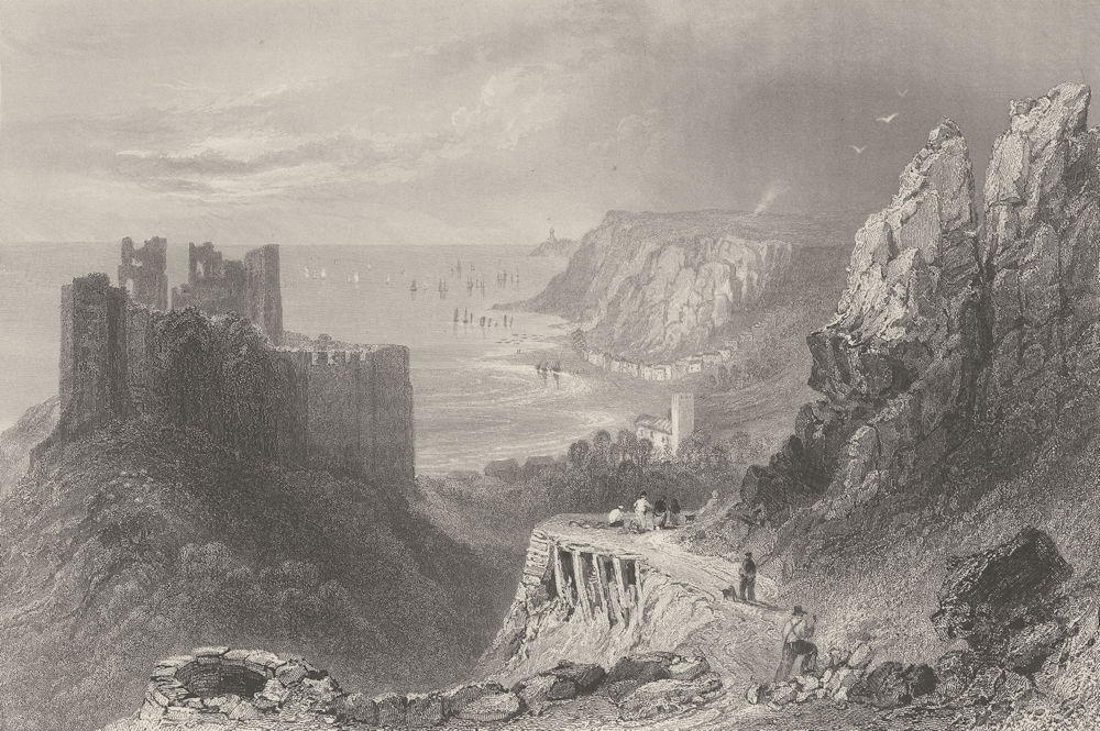 Associate Product Oystermouth Castle, overlooking Swansea Bay. Wales. BARTLETT 1842 old print