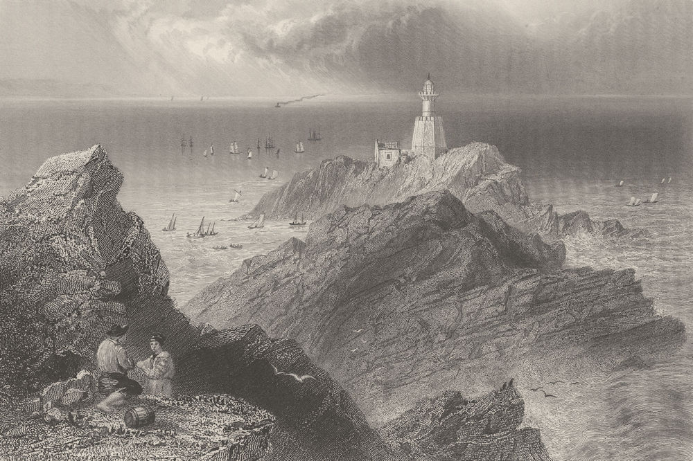 Associate Product The Mumbles' Rocks and Lighthouse, Swansea Bay. Wales. BARTLETT 1842 old print