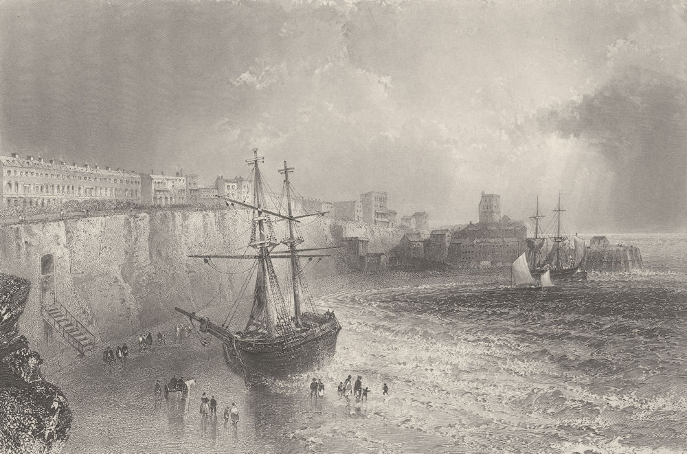 Broadstairs, Isle of Thanet, vessel ashore, Kent. BARTLETT 1842 old print