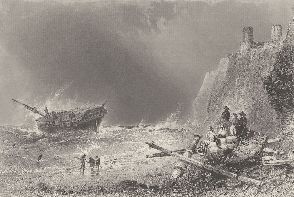 Wreck in Kingsgate Bay, Broadstairs, Isle of Thanet. Kent. BARTLETT 1842 print