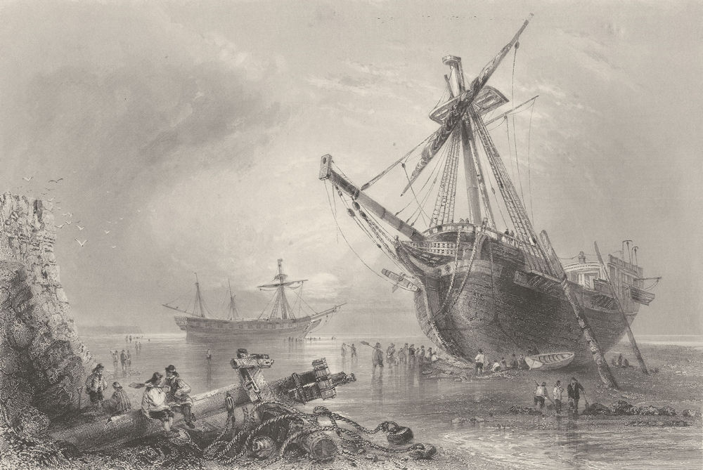 The "Westminster" and "Claudine" ashore near Margate. Kent. BARTLETT 1842