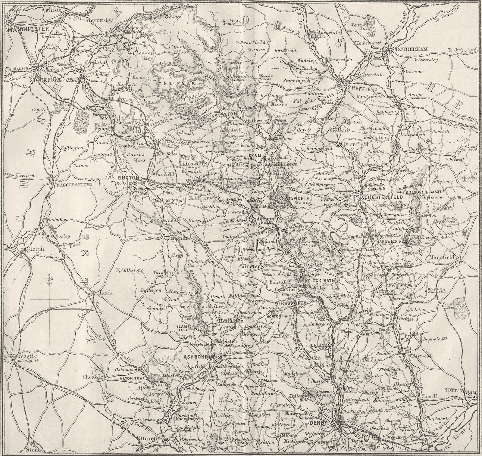 Associate Product DERBYS. Derbyshire 1874 old antique vintage map plan chart