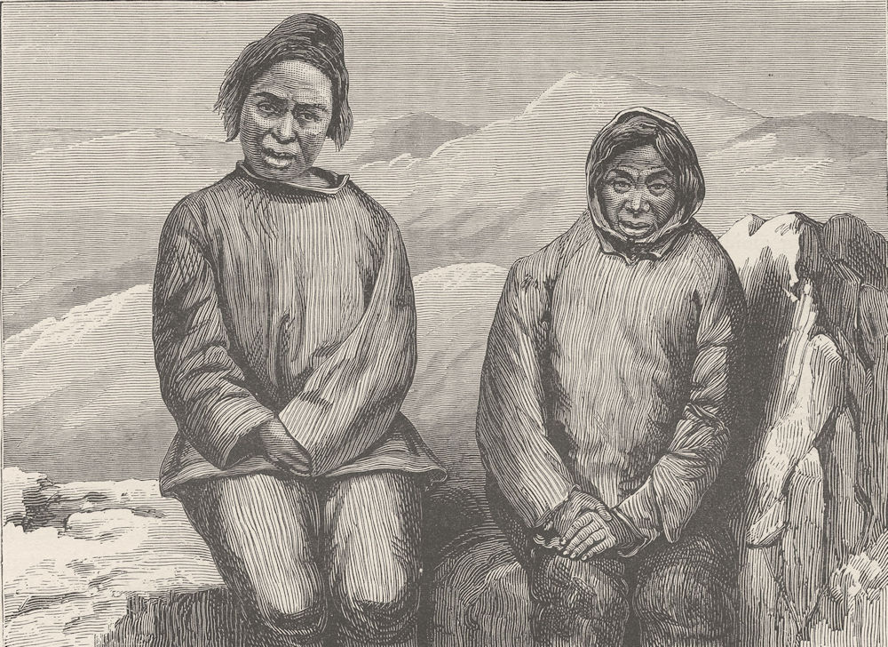 GREENLAND. Greenland Eskimo Men 1890 old antique vintage print picture
