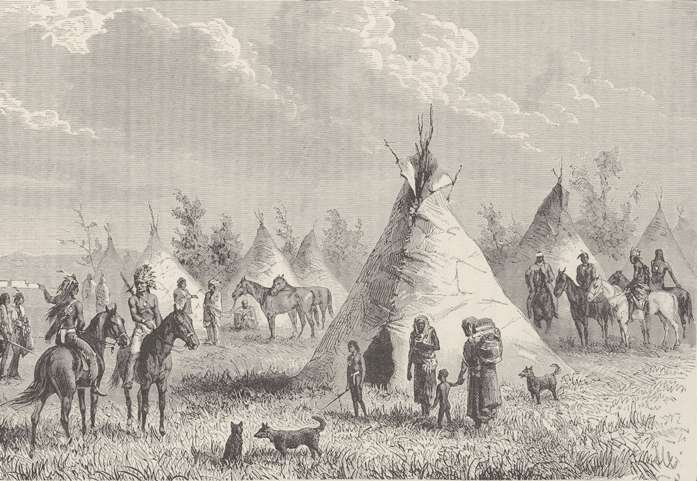 USA. Village of Prairie Indians 1890 old antique vintage print picture