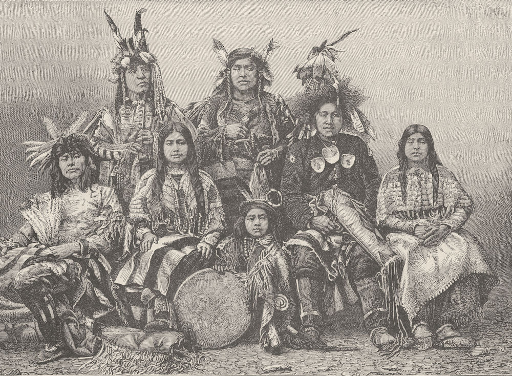 USA. Indian warriors and their wives 1890 old antique vintage print picture