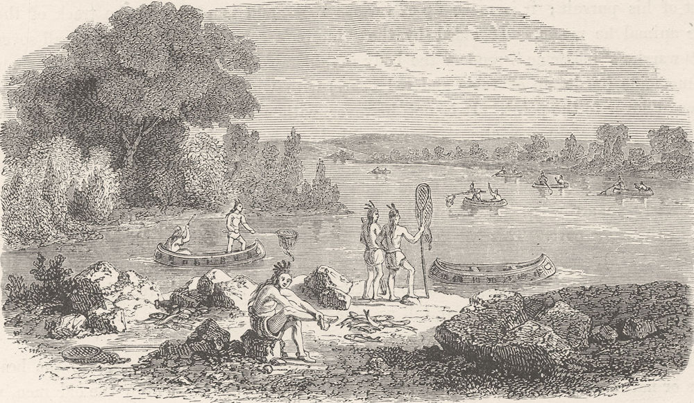 LAKE SUPERIOR. Chippewa Indians fishing. Birch-bark Canoes, Sault St. Mary 1890
