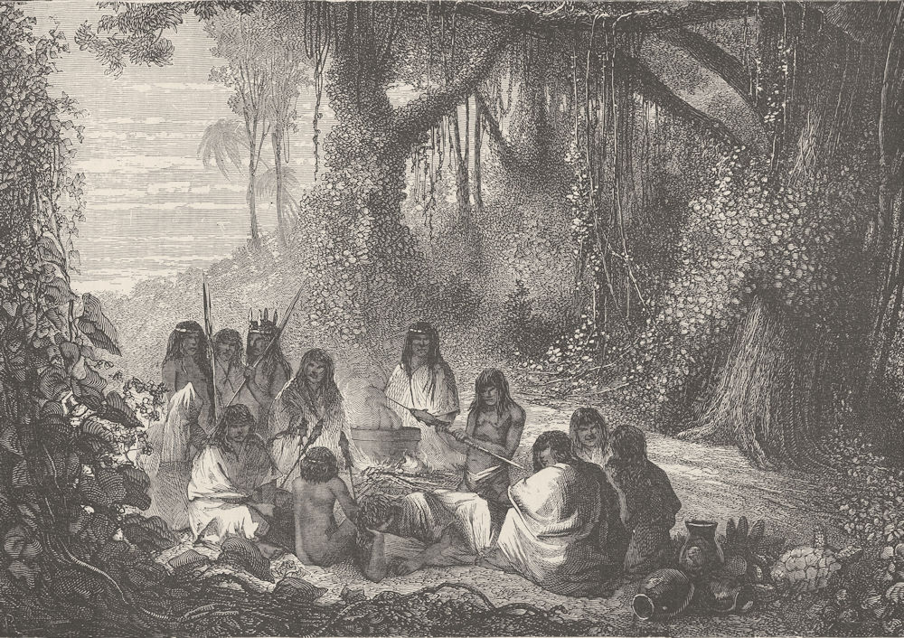 CARIBBEAN. Halt of Indians at the threshold of the forest 1890 print