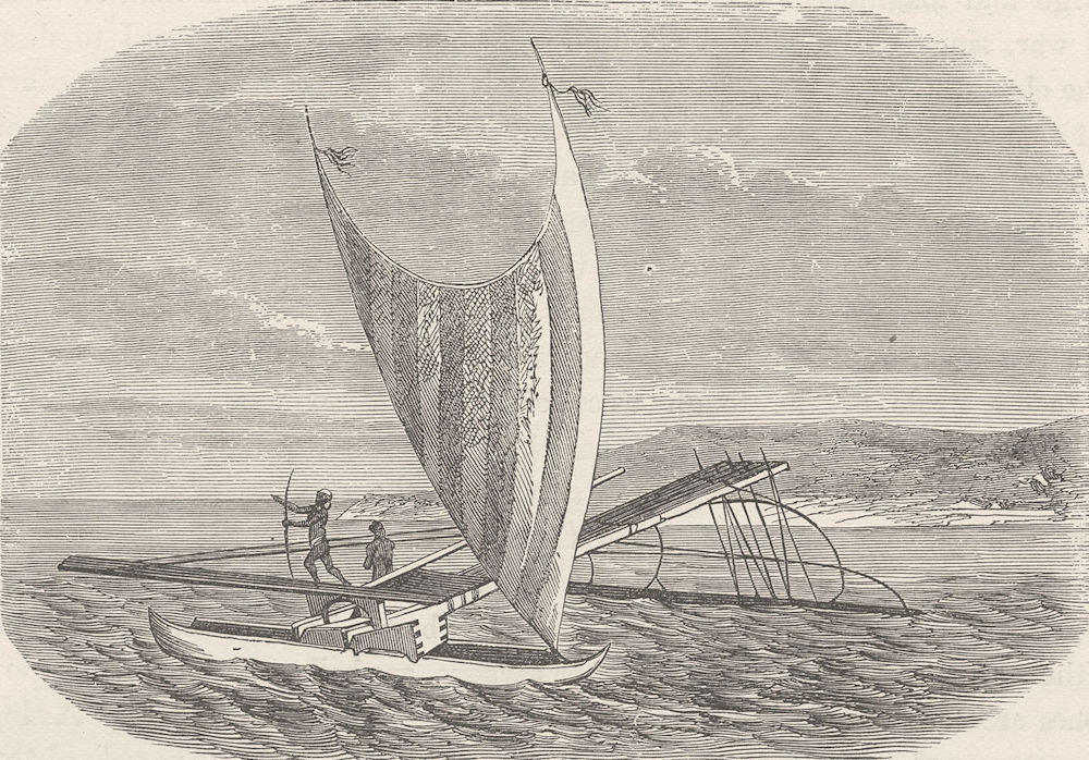 POLYNESIA. Canoe of the Bay of Vanikoro, Santa Cruz 1890 old antique print