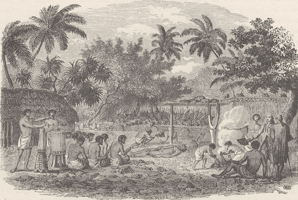 POLYNESIA. Human sacrifices at Tahiti (after Cook)  1890 old antique print
