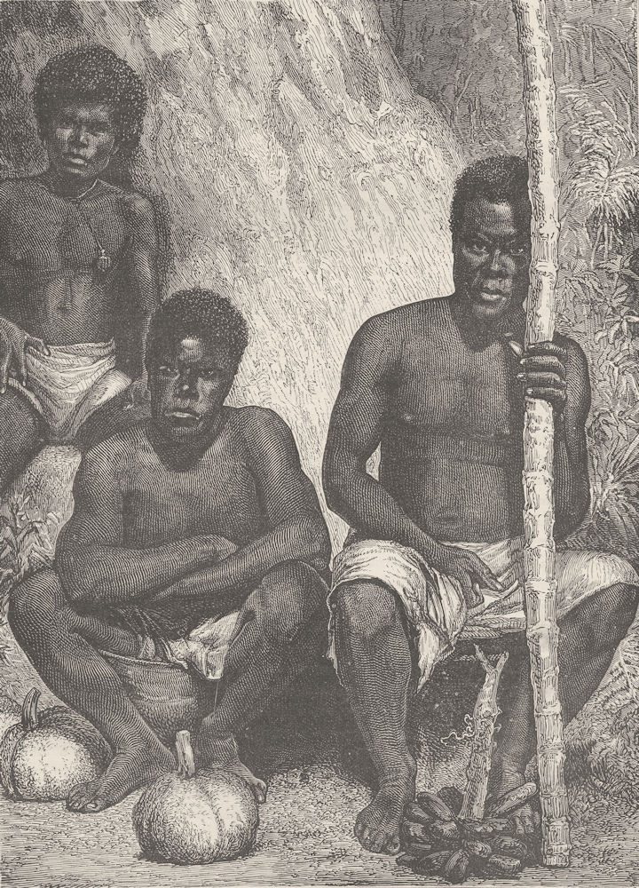 PACIFIC ISLANDS. Native fruit-sellers of New Caledonia (Papuans)  1890 print