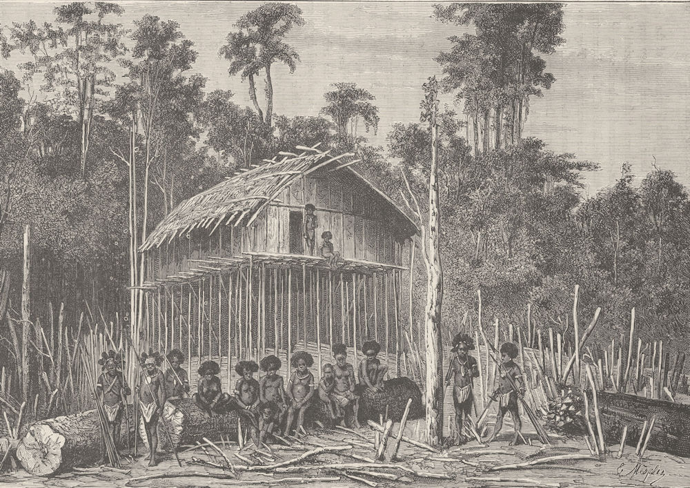 Associate Product PAPAU NEW GUINEA. The village of Alambori, New Guinea 1890 old antique print