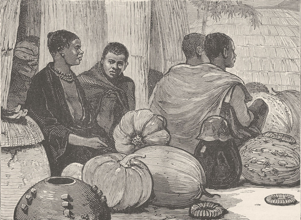 Associate Product SOUTH AFRICA. Zulu women selling pumpkins 1890 old antique print picture