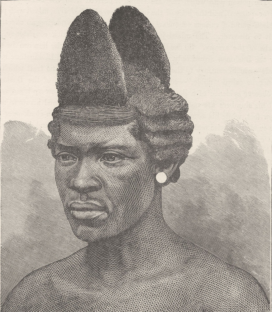 SOUTH AFRICA. Zulu dandy, showing a mode of dressing the hair 1890 old print