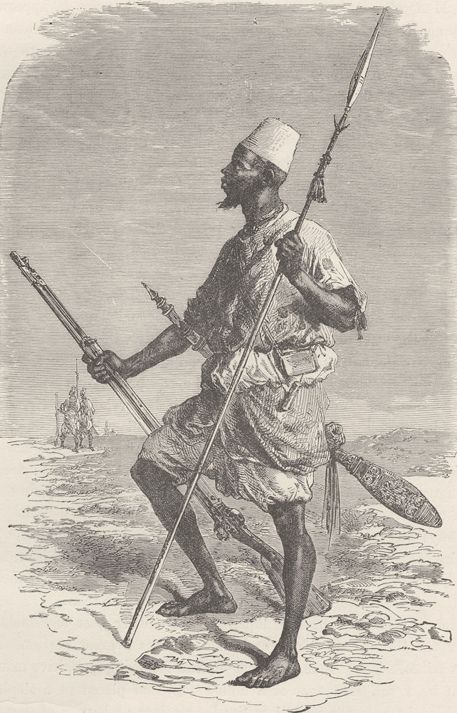 SENEGAL. Talibe in war dress (Senegambia)  1890 old antique print picture