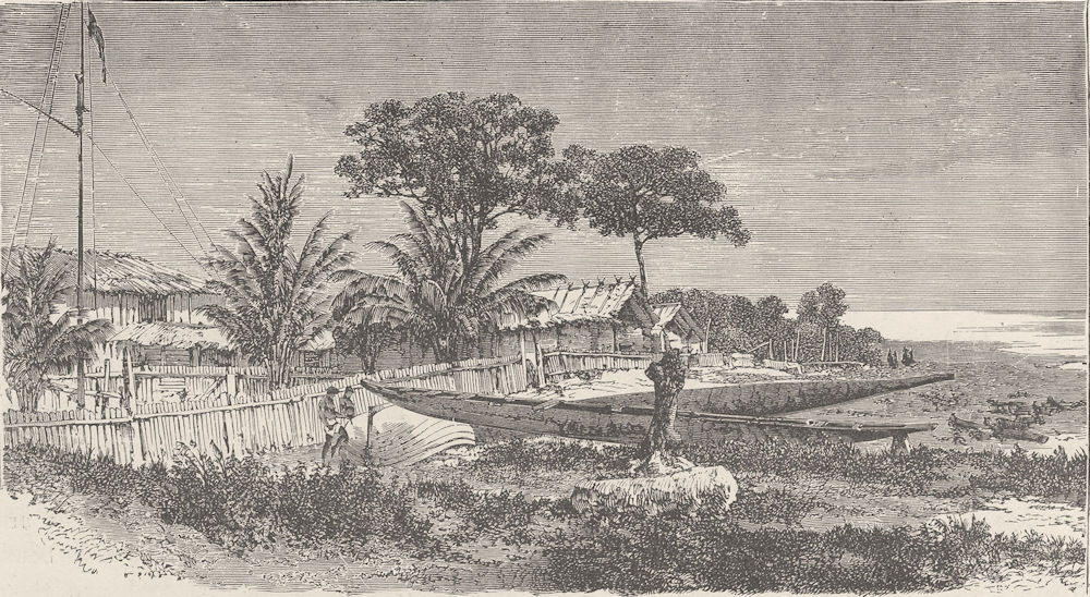 GABON. English trading settlement, Gabon 1891 old antique print picture