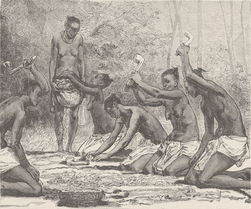 Associate Product ANGOLA. Women of Kambala (West of Benguela) pounding corn 1891 old print