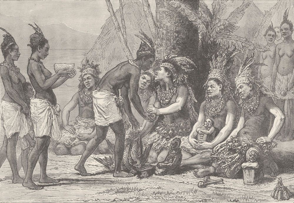 GABON. Fetishmen at Kowedi, on the Banks of the Lovoi 1891 old antique print