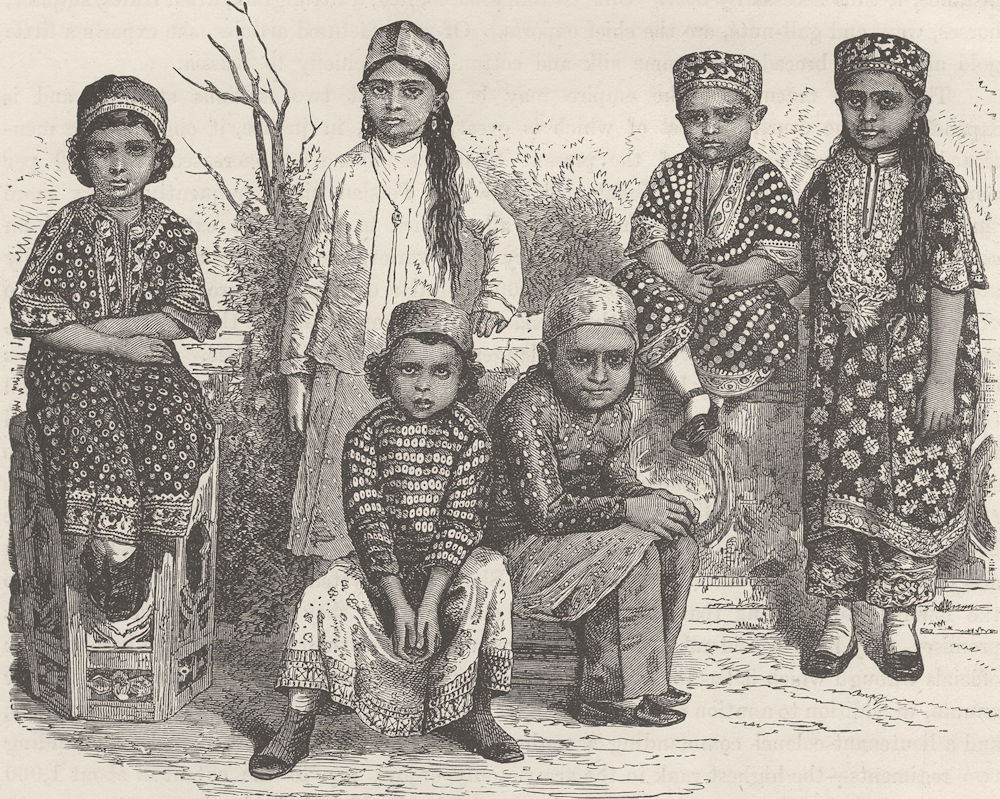 IRAN. Group of Parsee children 1891 old antique vintage print picture