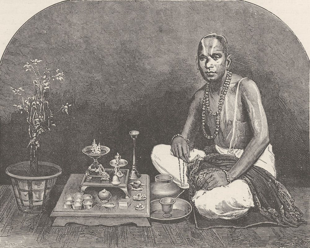 INDIA. Brahmin priest 1891 old antique vintage print picture