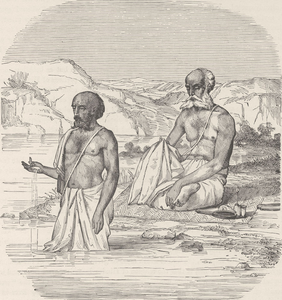 Associate Product INDIA. Brahmins worshipping the Ganges 1892 old antique vintage print picture