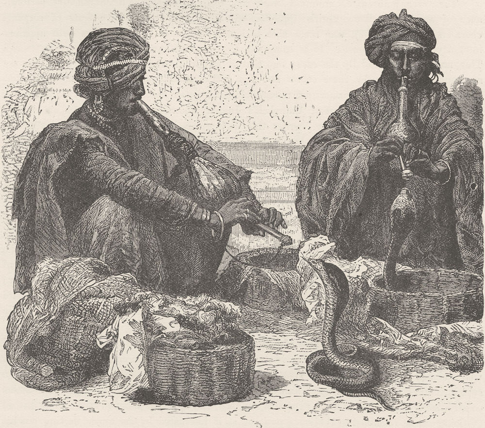 INDIA. Snake Charmers 1892 old antique vintage print picture