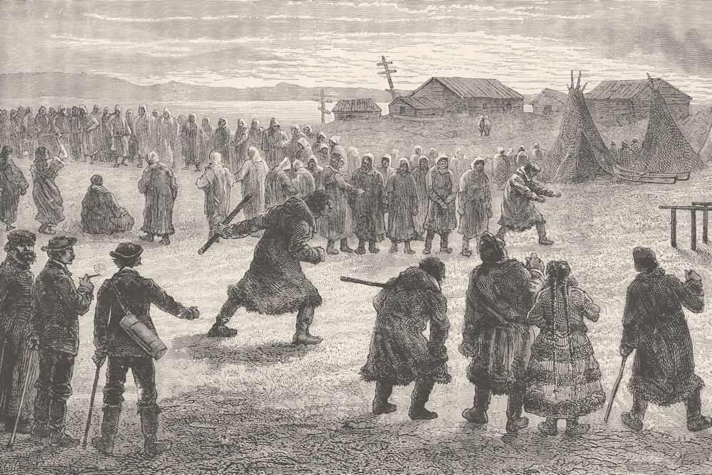 RUSSIA. Samoyedes of Khabarova (Yugar strait) playing at games 1892 old print