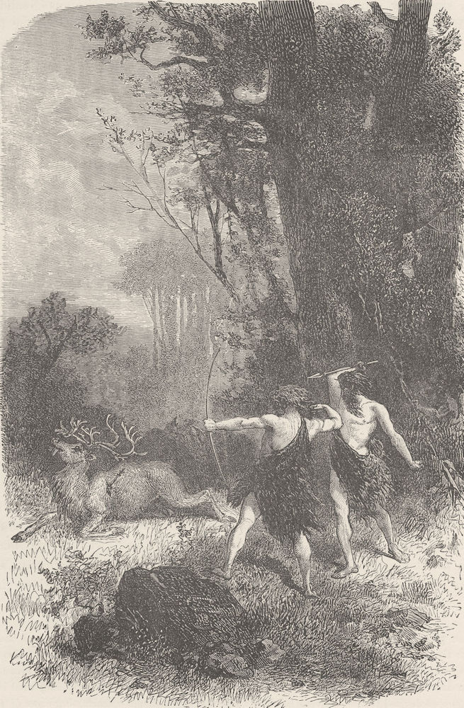 ANIMALS. Chase of the reindeer during the Palaeolithic Epoch 1893 old print