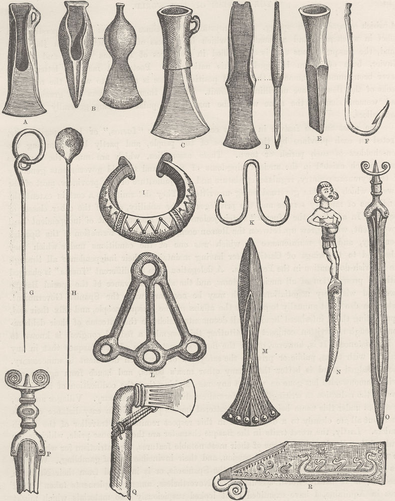 BRONZE AGE. Tools, weapons, and ornaments of the Bronze Age 1893 old print