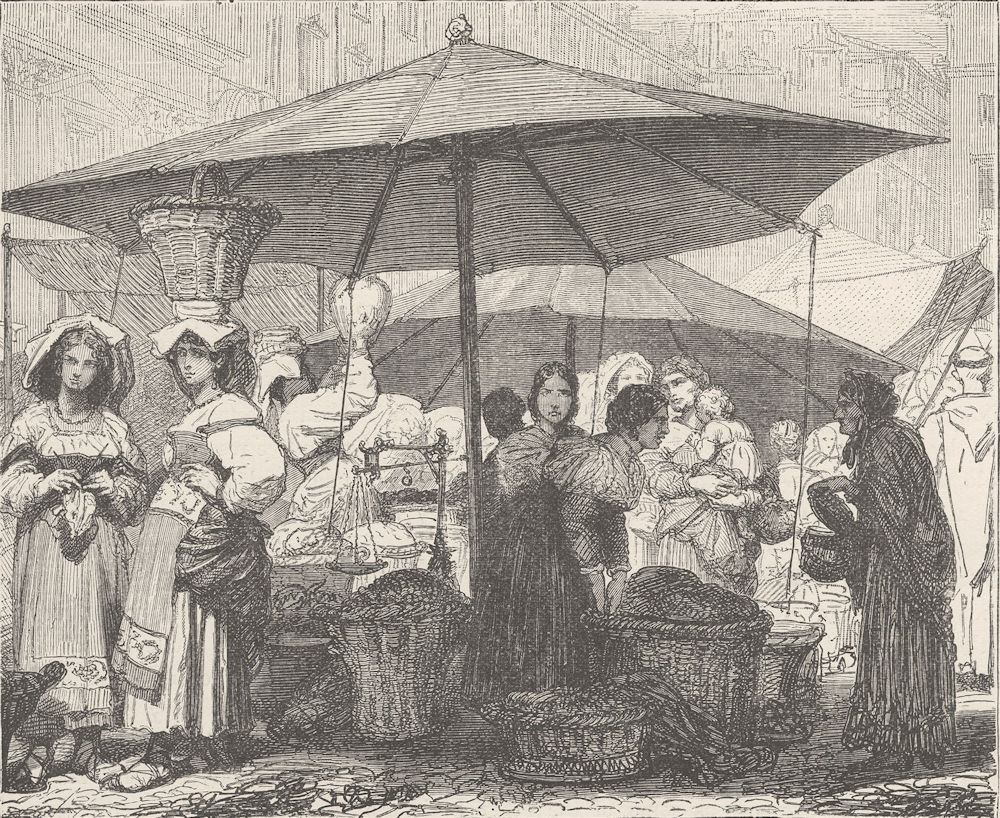 ROME. Market in Rome 1893 old antique vintage print picture