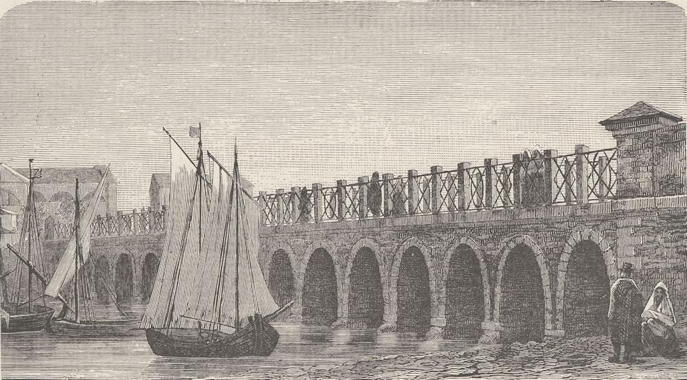 ITALY. The great bridge, Chioggia, Gulf of Venice 1893 old antique print