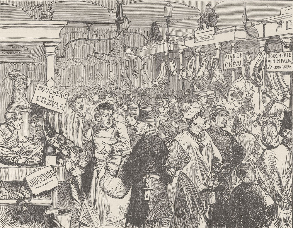 Associate Product FRANCE. Meat market, Paris, during the siege (1870)  1894 old antique print
