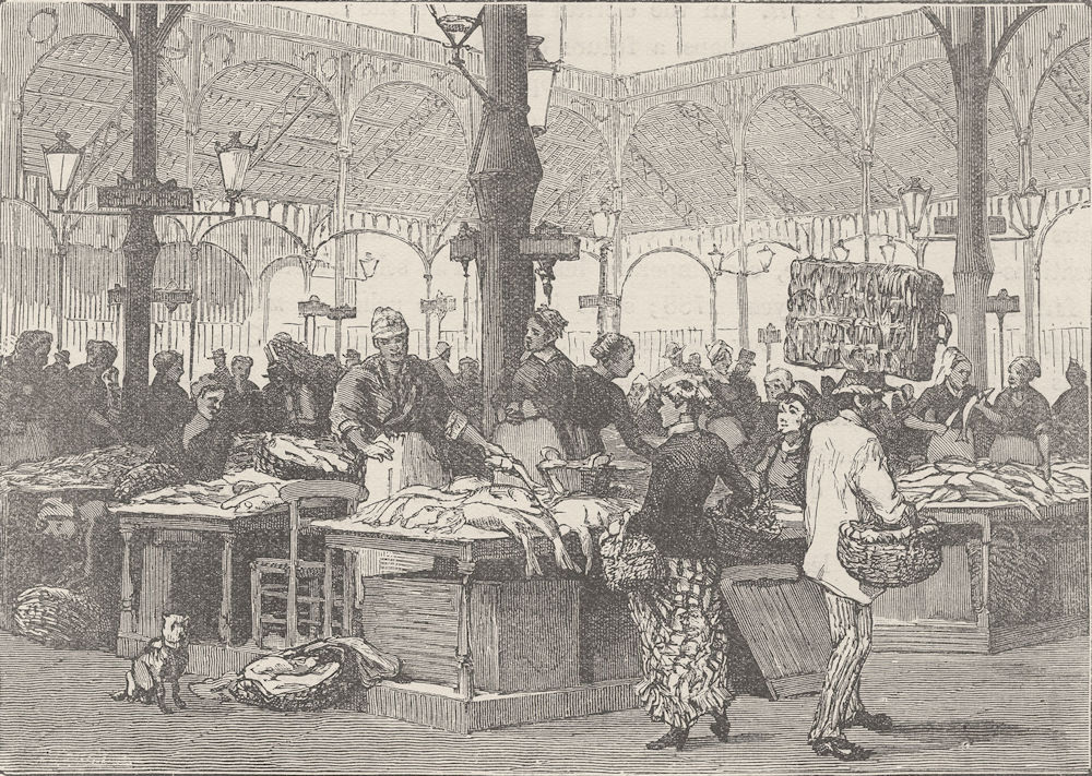 FRANCE. French Fishwives, in the Halles Centrales, Paris 1894 old print
