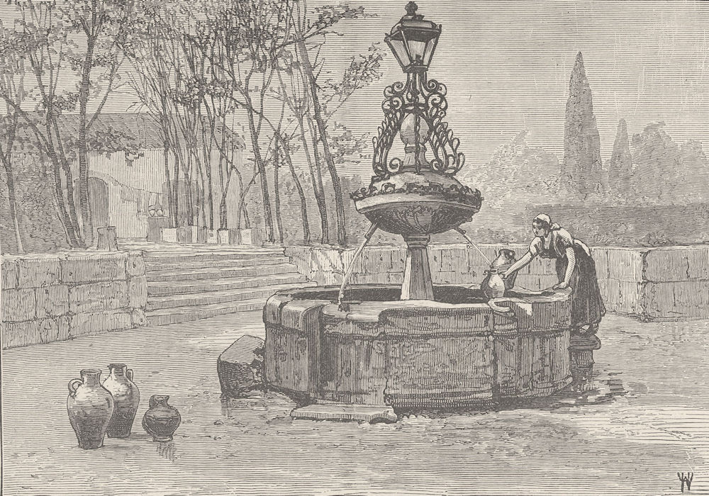 SPAIN. Fountain in Salamanca 1894 old antique vintage print picture