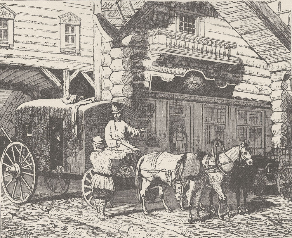 RUSSIA. Russian Tarantass (springless travelling carriage)  1894 old print